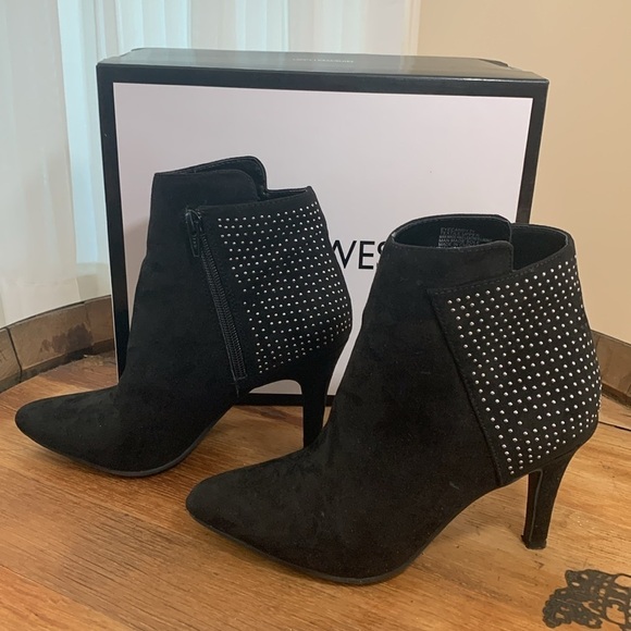 Nine West | Eye Candy Black Studded Zipper Ankle Boots Booties + Box 7 M - Picture 6 of 14